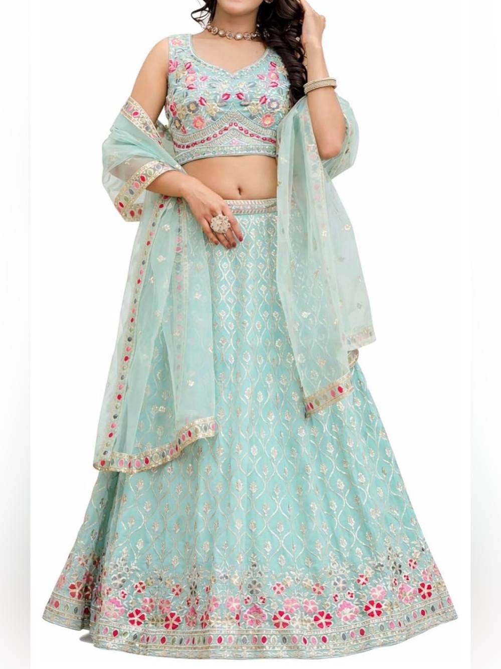 Embroidered Turquoise Lehenga set